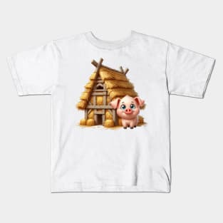 Cute Little Piggy in a house made of straw Kids T-Shirt